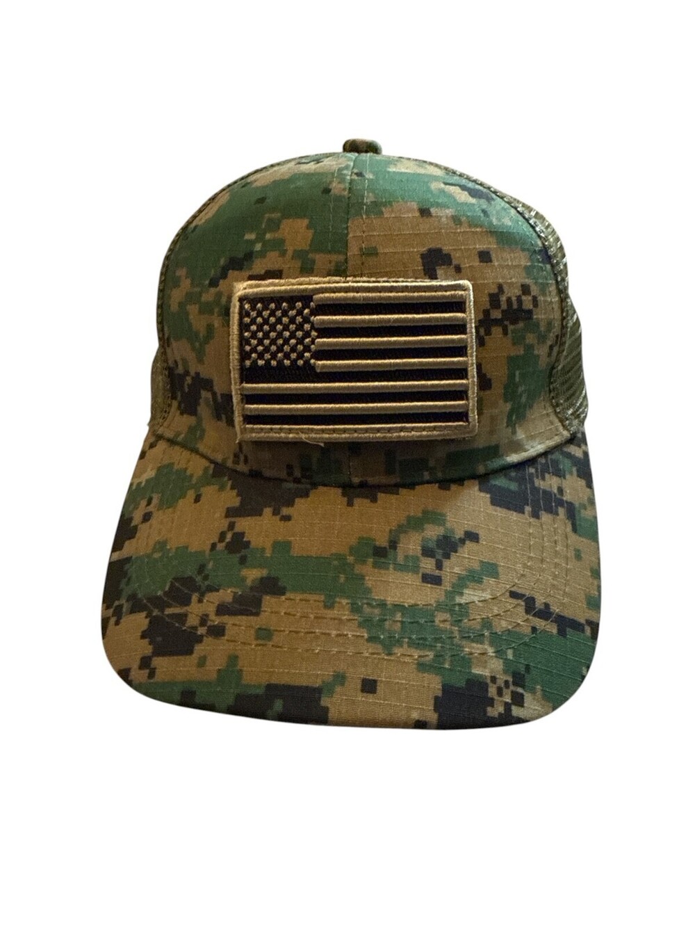 Trucker Cap Mens One Size Camo USA Flag Patch Mesh Back Adjustable